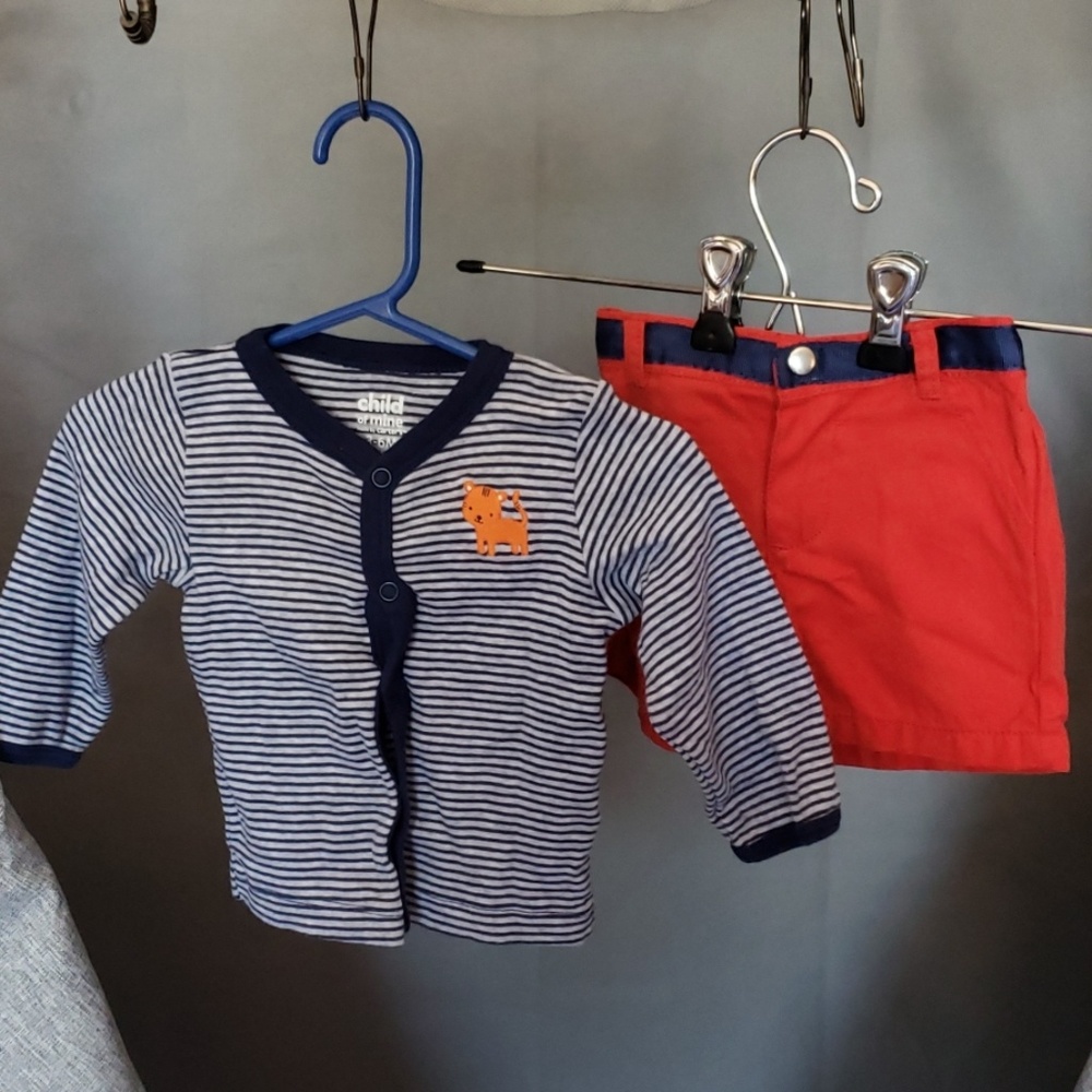 3-6M Boys Summer Outfit Set Navy Top Red Shorts